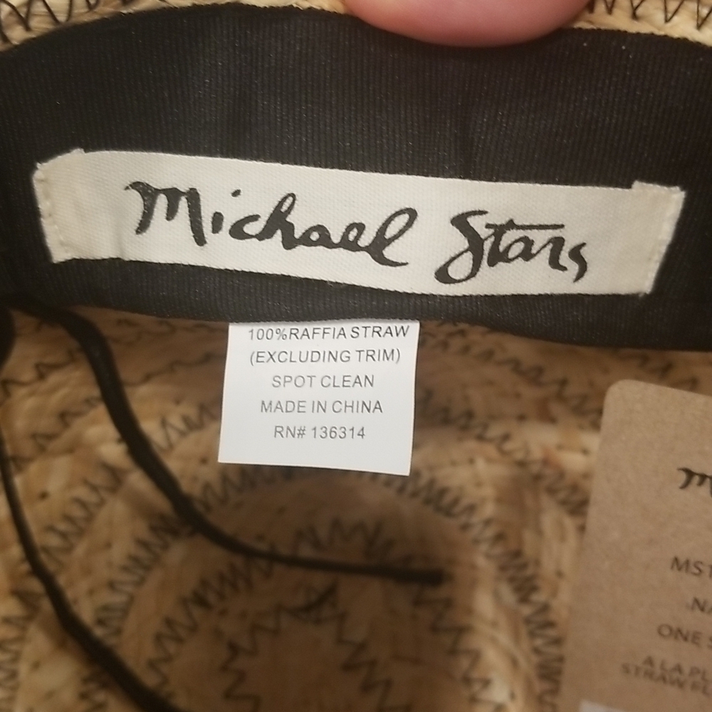 💕MICHAEL STARS💕 Raffia Embroidered A La Playa Straw Floppy Hat NWT - Picture 9 of 11